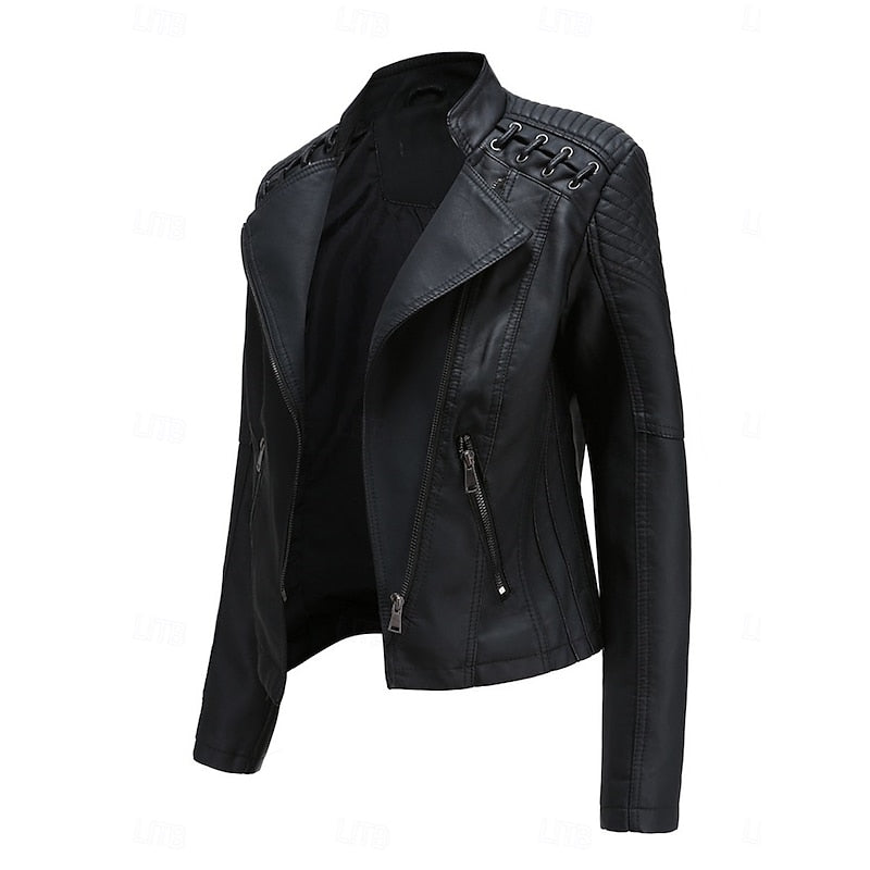 Damen Bikerjacke taillierter Schnitt mit eleganten Nähte - 3 - Annoboutique