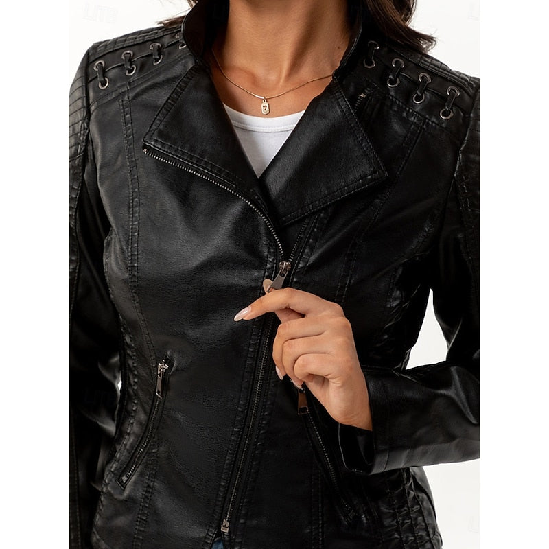 Damen Bikerjacke taillierter Schnitt mit eleganten Nähte - 4 - Annoboutique