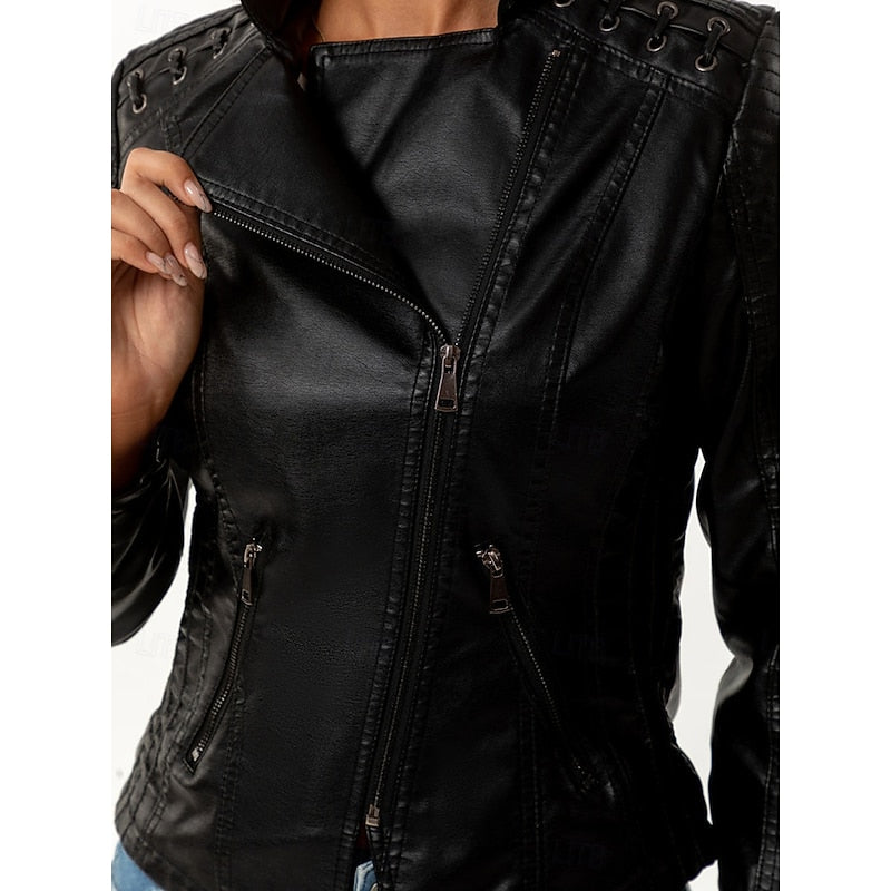 Damen Bikerjacke taillierter Schnitt mit eleganten Nähte - 5 - Annoboutique
