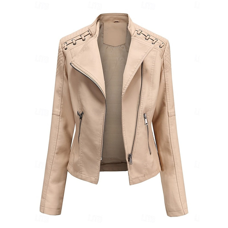 Damen Bikerjacke taillierter Schnitt mit eleganten Nähte - 10 - Annoboutique