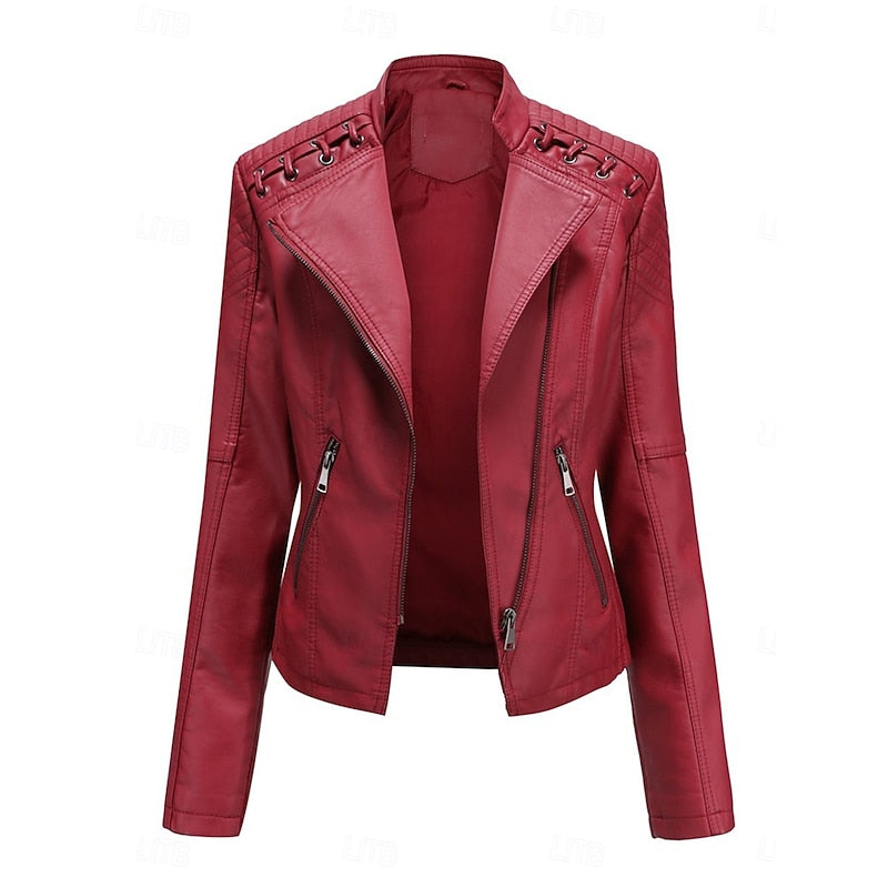 Damen Bikerjacke taillierter Schnitt mit eleganten Nähte - 11 - Annoboutique