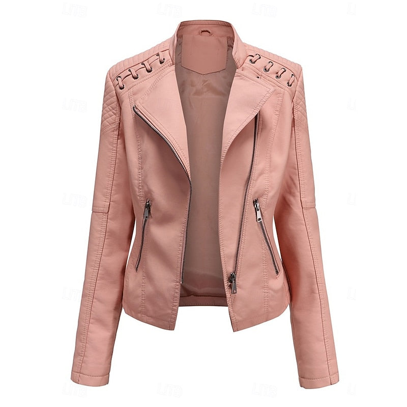 Damen Bikerjacke taillierter Schnitt mit eleganten Nähte - 12 - Annoboutique