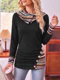 Damen Pullover mit Kapuze und knöpfbarem Design, schwarz - 2 - Annoboutique