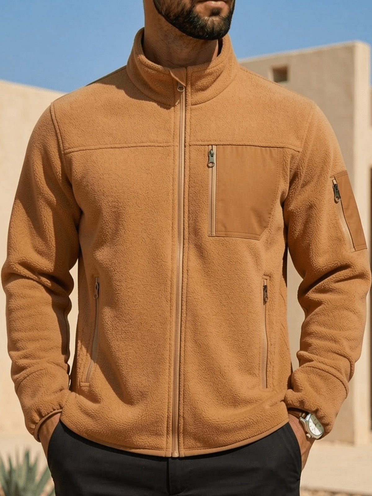 Fleecejacke Herren mit hohem Kragen und praktischen Taschen - 3 - Annoboutique