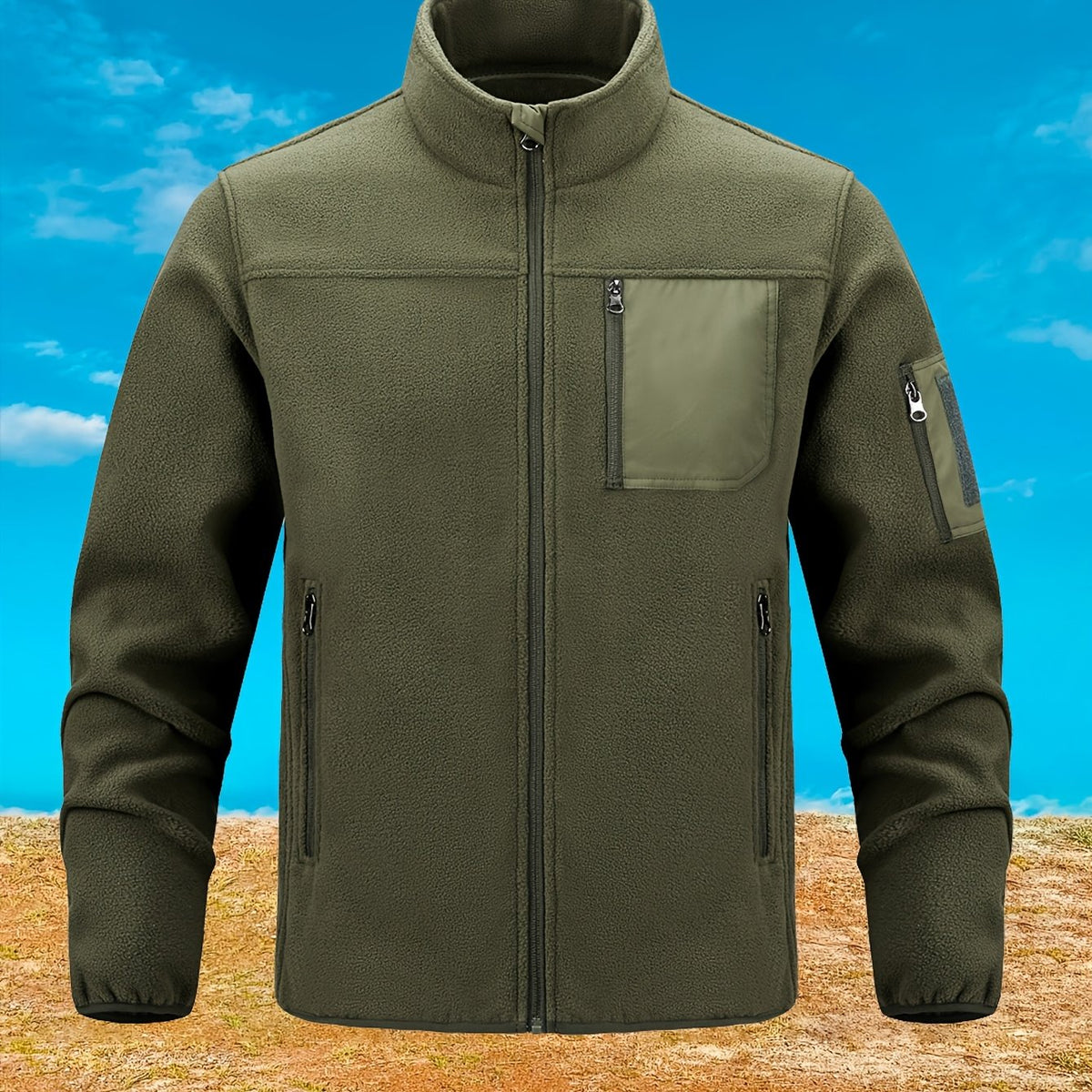 Fleecejacke Herren mit hohem Kragen und praktischen Taschen - 10 - Annoboutique