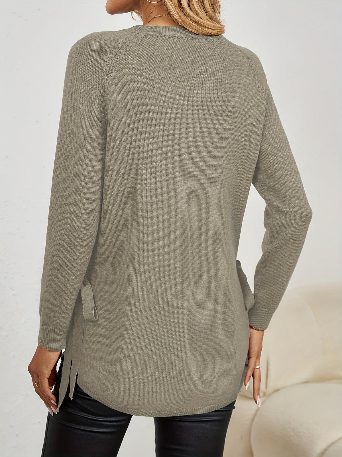 Pullover Damen mit seitlichen Bindebändern und langen Ärmeln in Dunkelrot - 9 - Annoboutique