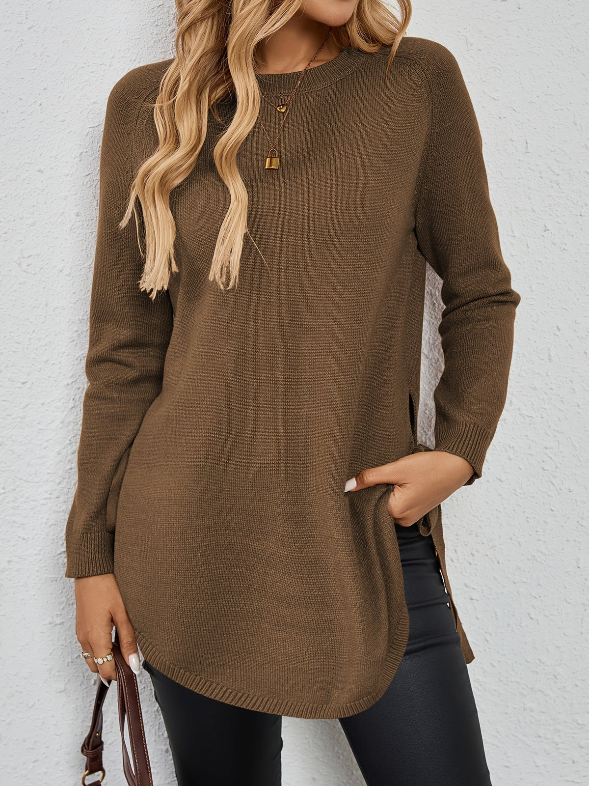 Pullover Damen mit seitlichen Bindebändern und langen Ärmeln in Dunkelrot - 13 - Annoboutique