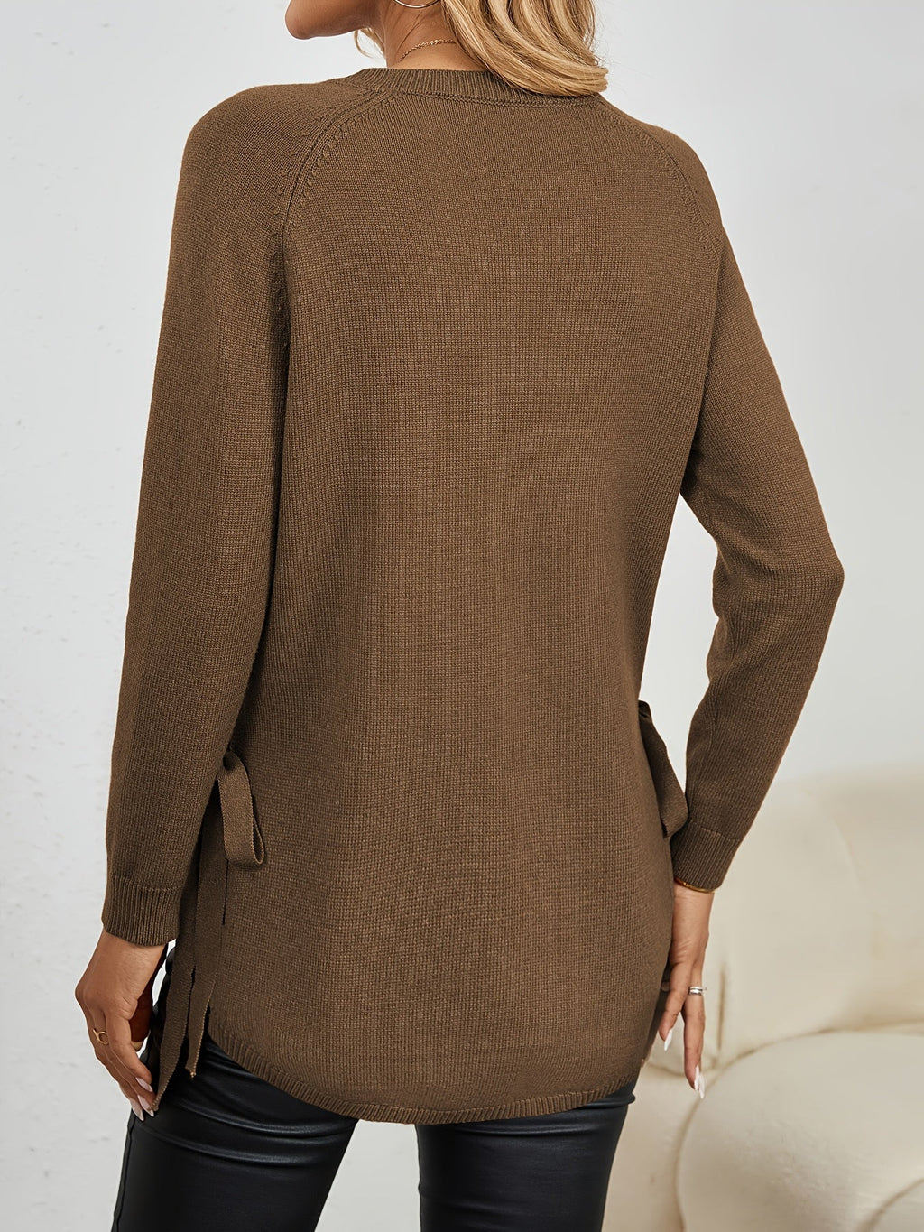 Pullover Damen mit seitlichen Bindebändern und langen Ärmeln in Dunkelrot - 14 - Annoboutique