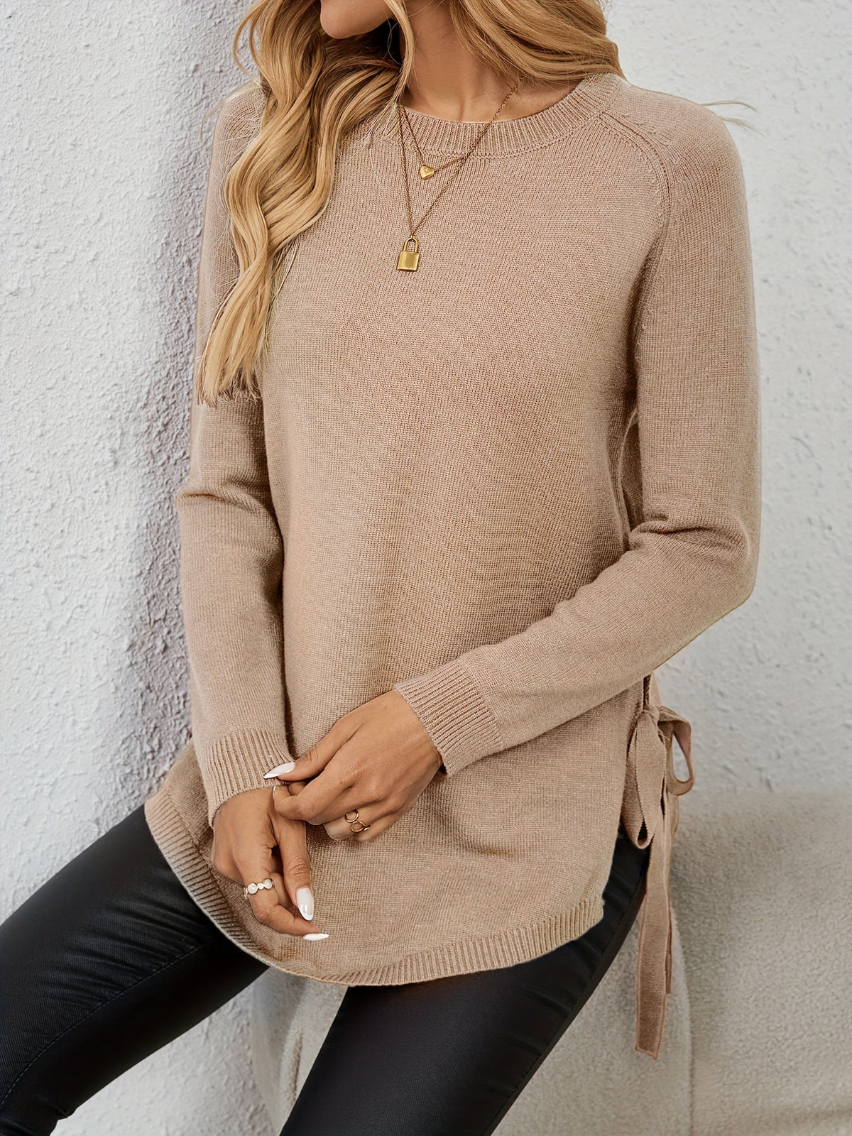 Pullover Damen mit seitlichen Bindebändern und langen Ärmeln in Dunkelrot - 18 - Annoboutique