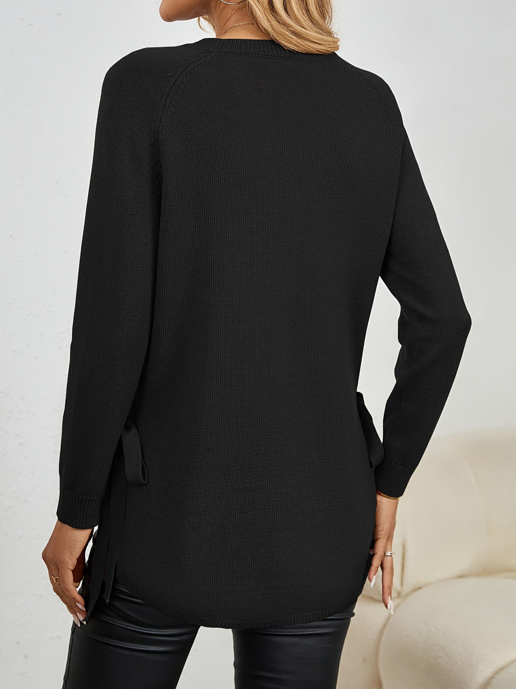 Pullover Damen mit seitlichen Bindebändern und langen Ärmeln in Dunkelrot - 25 - Annoboutique