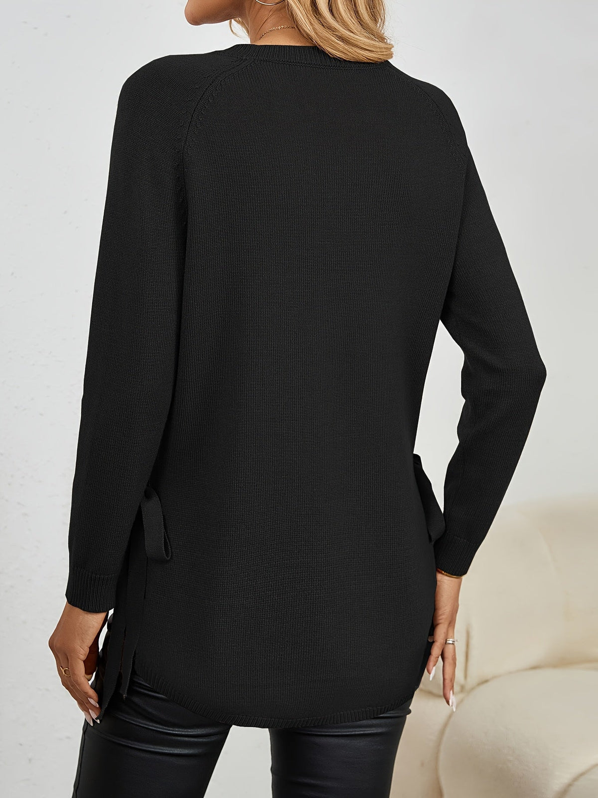 Pullover Damen mit seitlichen Bindebändern und langen Ärmeln in Dunkelrot - 25 - Annoboutique