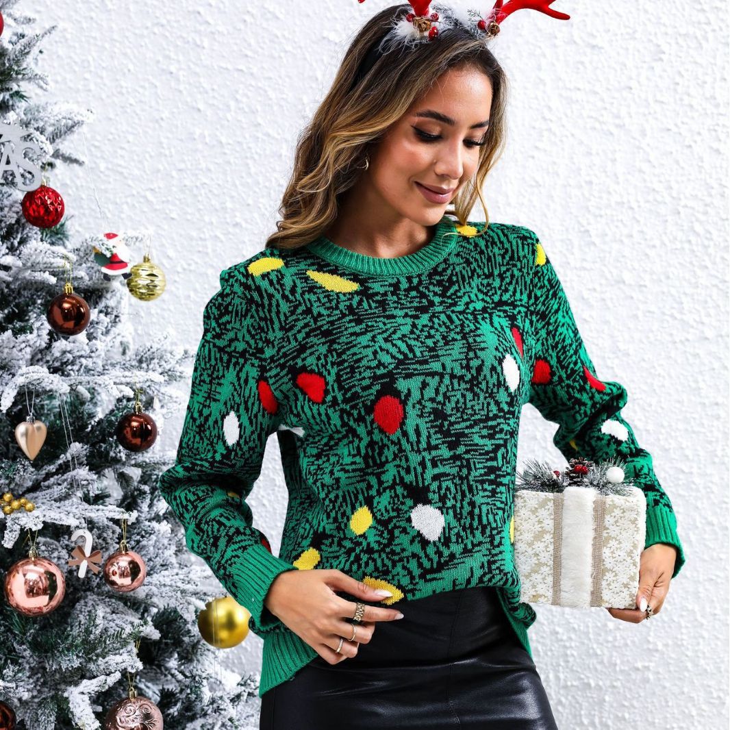 Pullover Damen mit festlichem Baum-Motiv und langen Ärmeln - 3 - Annoboutique