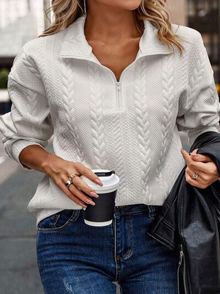 Pullover Damen mit Kragen und halbem Reißverschluss, modern und bequem - 1 - Annoboutique