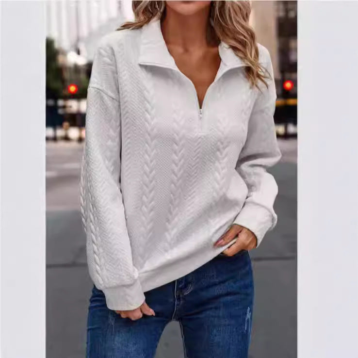 Pullover Damen mit Kragen und halbem Reißverschluss, modern und bequem - 3 - Annoboutique