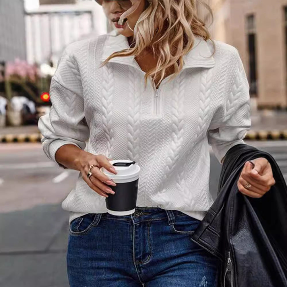 Pullover Damen mit Kragen und halbem Reißverschluss, modern und bequem - 4 - Annoboutique