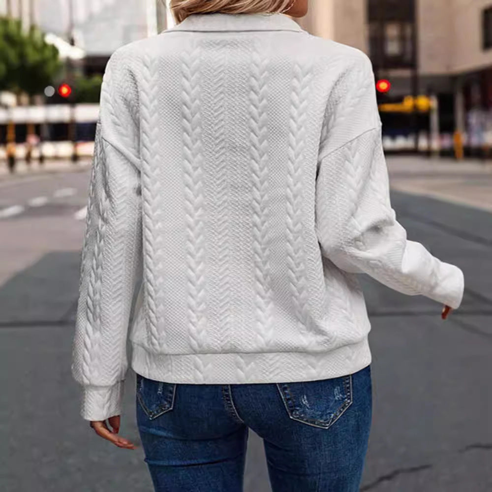 Pullover Damen mit Kragen und halbem Reißverschluss, modern und bequem - 5 - Annoboutique