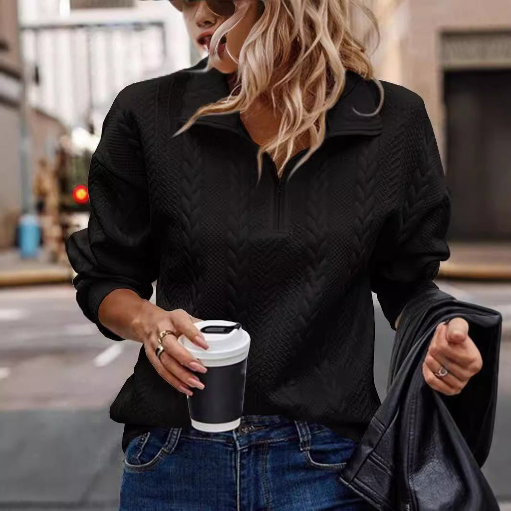 Pullover Damen mit Kragen und halbem Reißverschluss, modern und bequem - 6 - Annoboutique