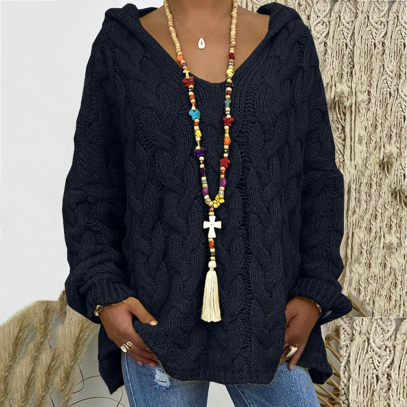Damen Pullover mit Kapuze und V-Ausschnitt in verschiedenen Farben - 2 - Annoboutique