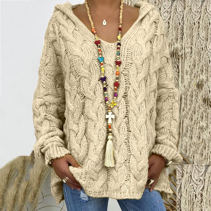 Damen Pullover mit Kapuze und V-Ausschnitt in verschiedenen Farben - 3 - Annoboutique