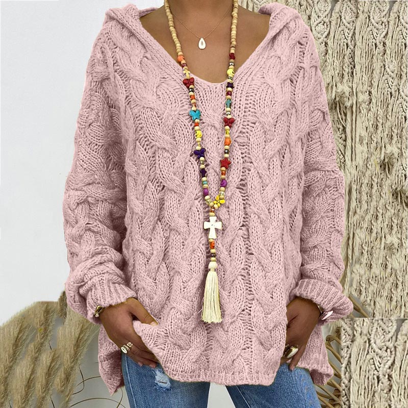 Damen Pullover mit Kapuze und V-Ausschnitt in verschiedenen Farben - 4 - Annoboutique
