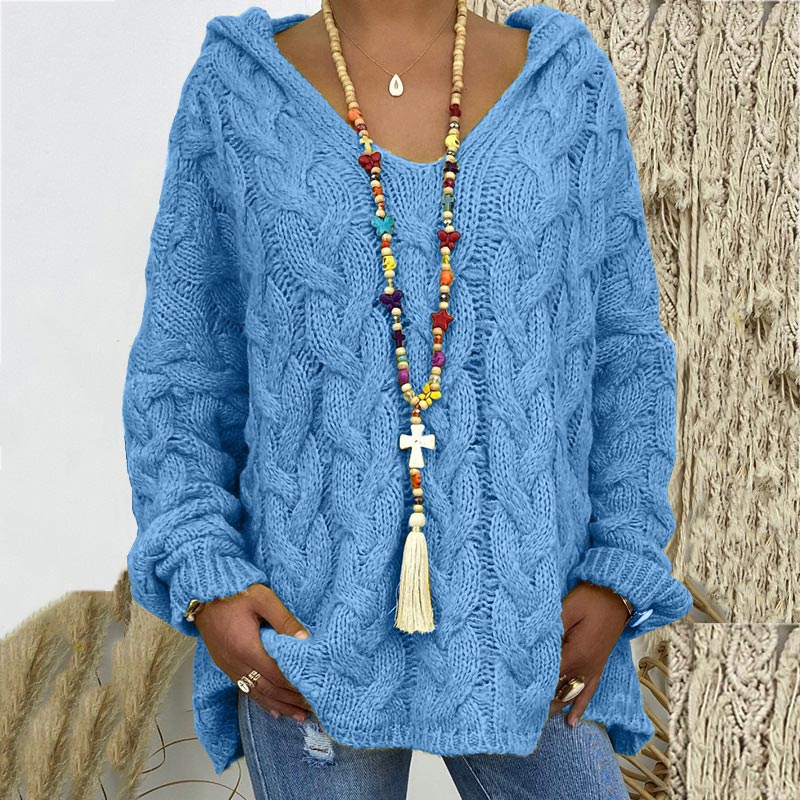 Damen Pullover mit Kapuze und V-Ausschnitt in verschiedenen Farben - 5 - Annoboutique