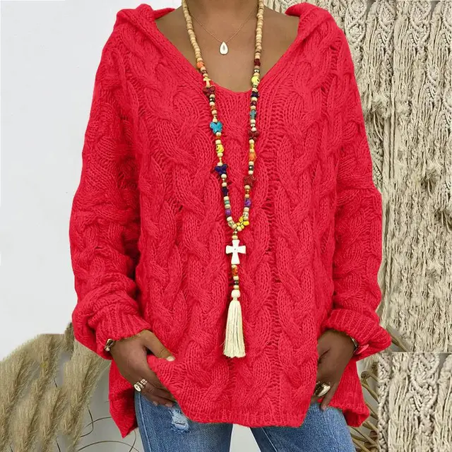 Damen Pullover mit Kapuze und V-Ausschnitt in verschiedenen Farben - 7 - Annoboutique
