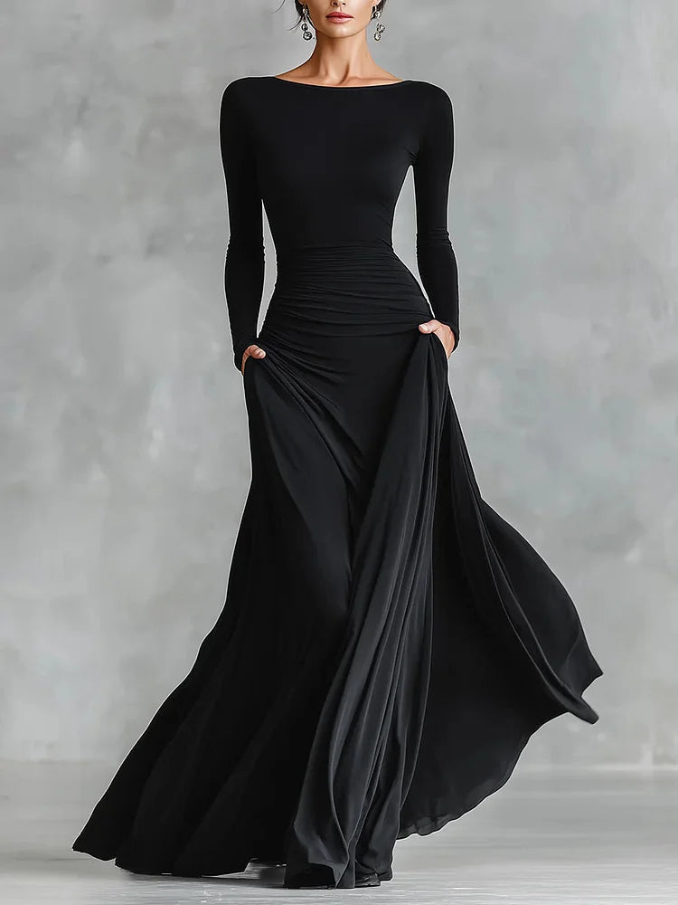 Maxikleid Damen mit tailliertem Schnitt und langen Ärmeln - 1 - Annoboutique