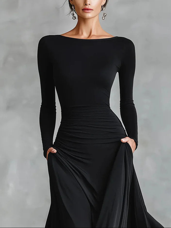 Maxikleid Damen mit tailliertem Schnitt und langen Ärmeln - 2 - Annoboutique