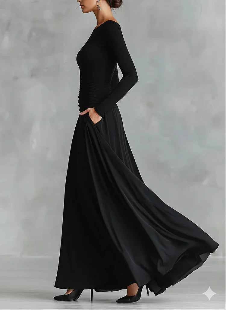 Maxikleid Damen mit tailliertem Schnitt und langen Ärmeln - 3 - Annoboutique
