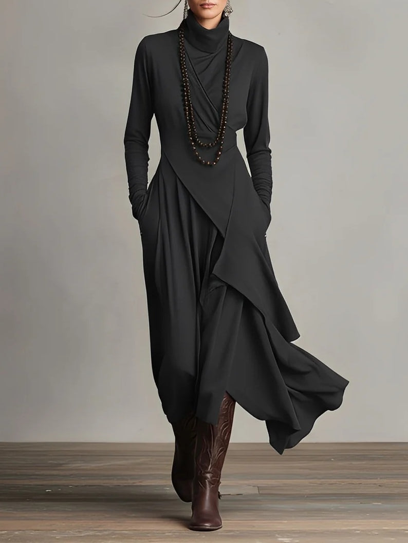 Maxikleid Damen mit Wickelschnitt und langen Ärmeln - 2 - Annoboutique