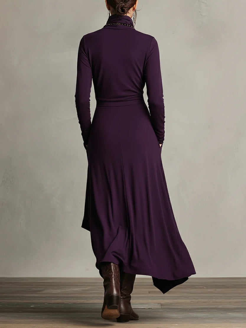 Maxikleid Damen mit Wickelschnitt und langen Ärmeln - 3 - Annoboutique