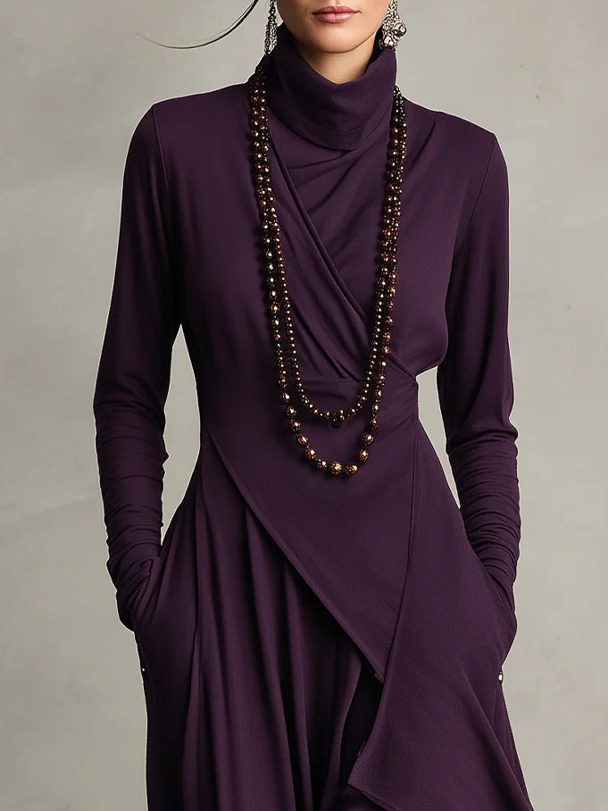 Maxikleid Damen mit Wickelschnitt und langen Ärmeln - 5 - Annoboutique