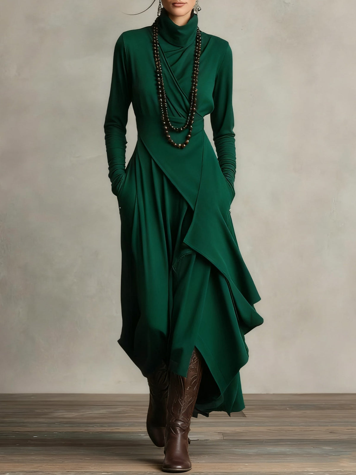 Maxikleid Damen mit Wickelschnitt und langen Ärmeln - 11 - Annoboutique