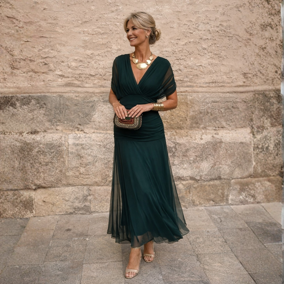 Maxikleid Damen mit Wickeldesign und V-Ausschnitt – feminines Blumenmuster - 1 - Annoboutique