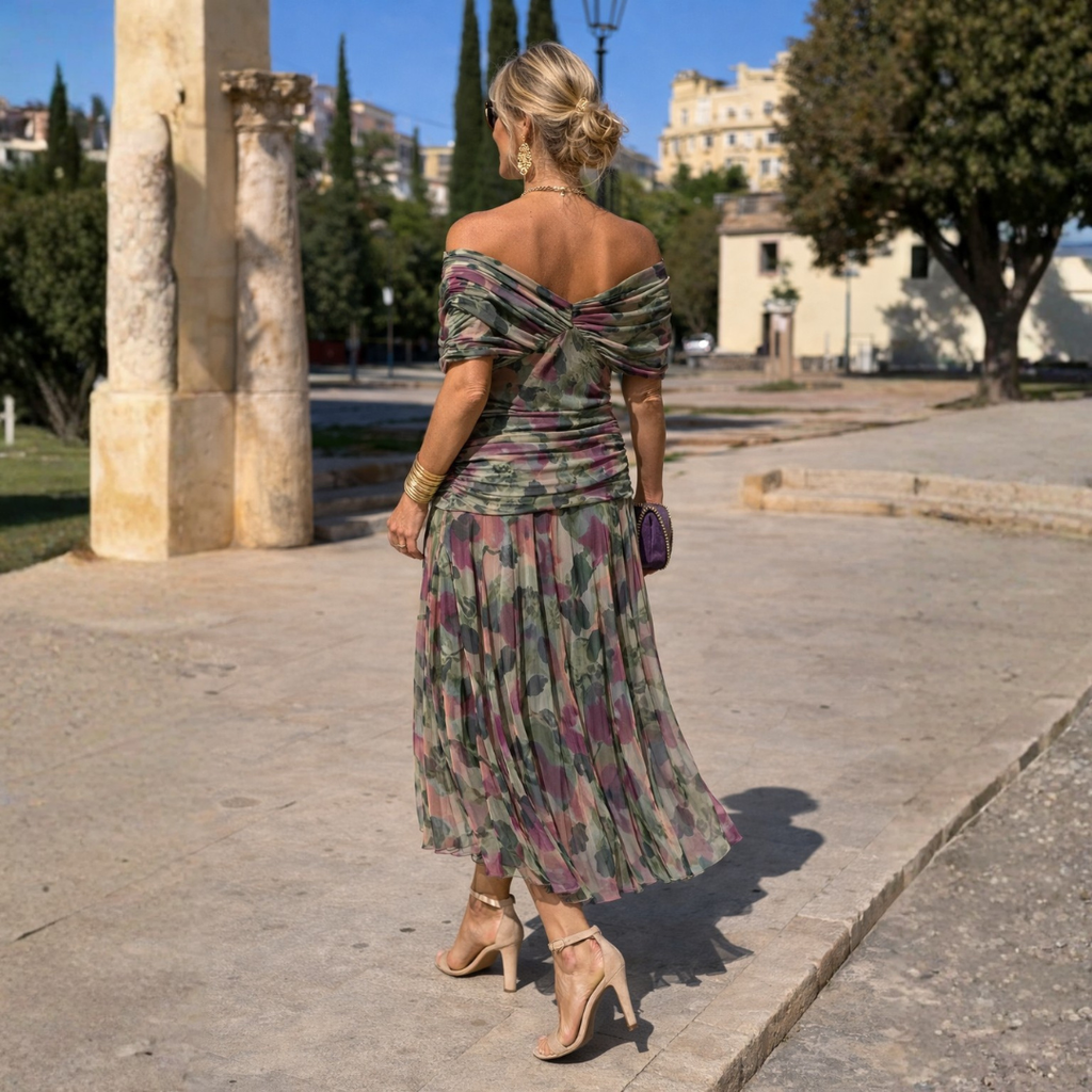 Maxikleid Damen mit Wickeldesign und V-Ausschnitt – feminines Blumenmuster - 6 - Annoboutique
