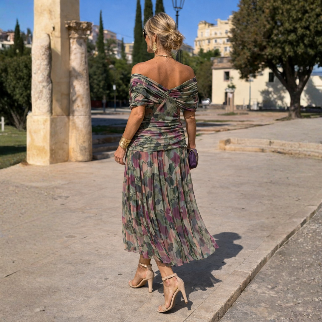 Maxikleid Damen mit Wickeldesign und V-Ausschnitt – feminines Blumenmuster - 6 - Annoboutique