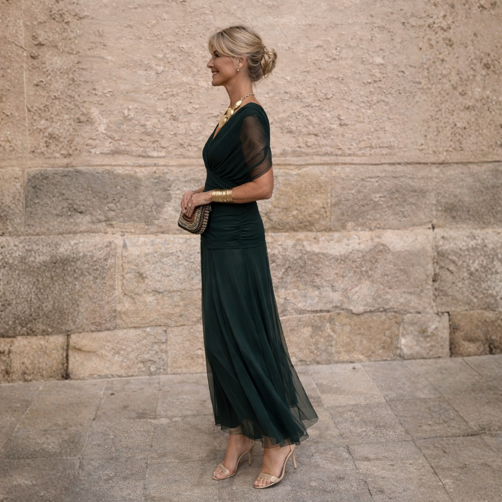 Maxikleid Damen mit Wickeldesign und V-Ausschnitt – feminines Blumenmuster - 9 - Annoboutique