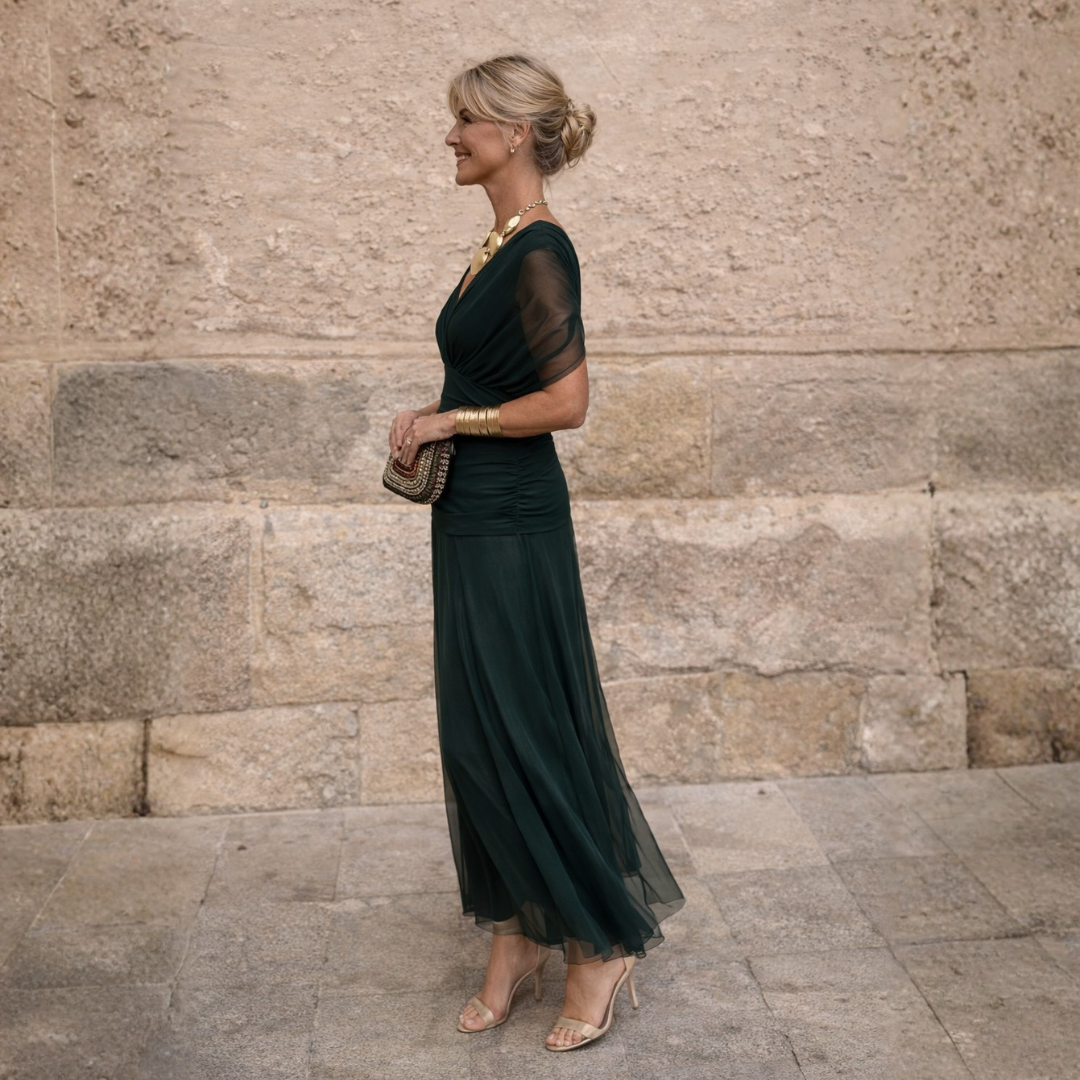 Maxikleid Damen mit Wickeldesign und V-Ausschnitt – feminines Blumenmuster - 9 - Annoboutique