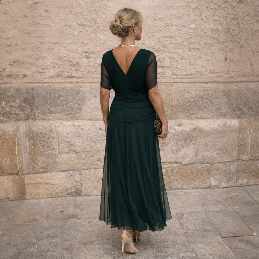 Maxikleid Damen mit Wickeldesign und V-Ausschnitt – feminines Blumenmuster - 10 - Annoboutique