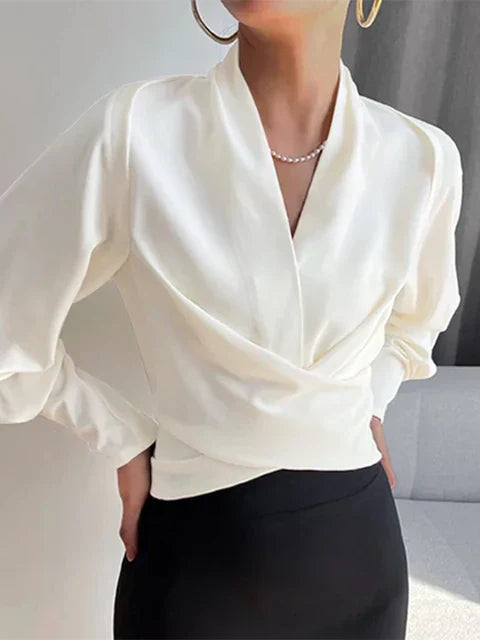 Bluse Damen mit Wickeldesign und Puffärmeln - 2 - Annoboutique