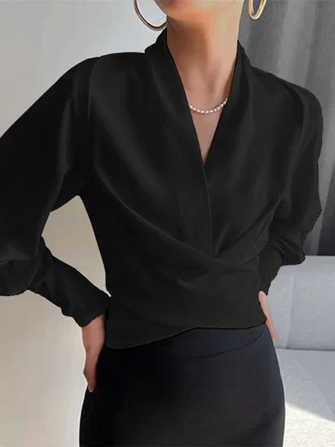Bluse Damen mit Wickeldesign und Puffärmeln - 3 - Annoboutique