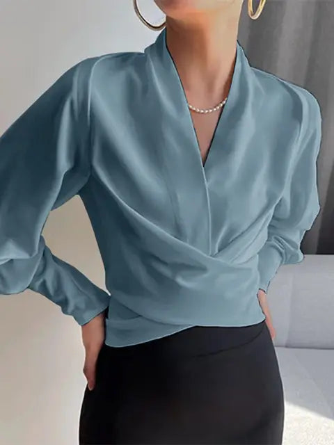Bluse Damen mit Wickeldesign und Puffärmeln - 4 - Annoboutique