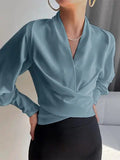 Bluse Damen mit Wickeldesign und Puffärmeln - 4 - Annoboutique
