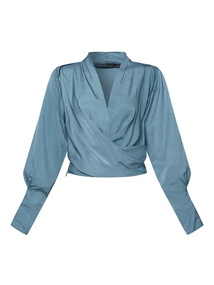 Bluse Damen mit Wickeldesign und Puffärmeln - 6 - Annoboutique