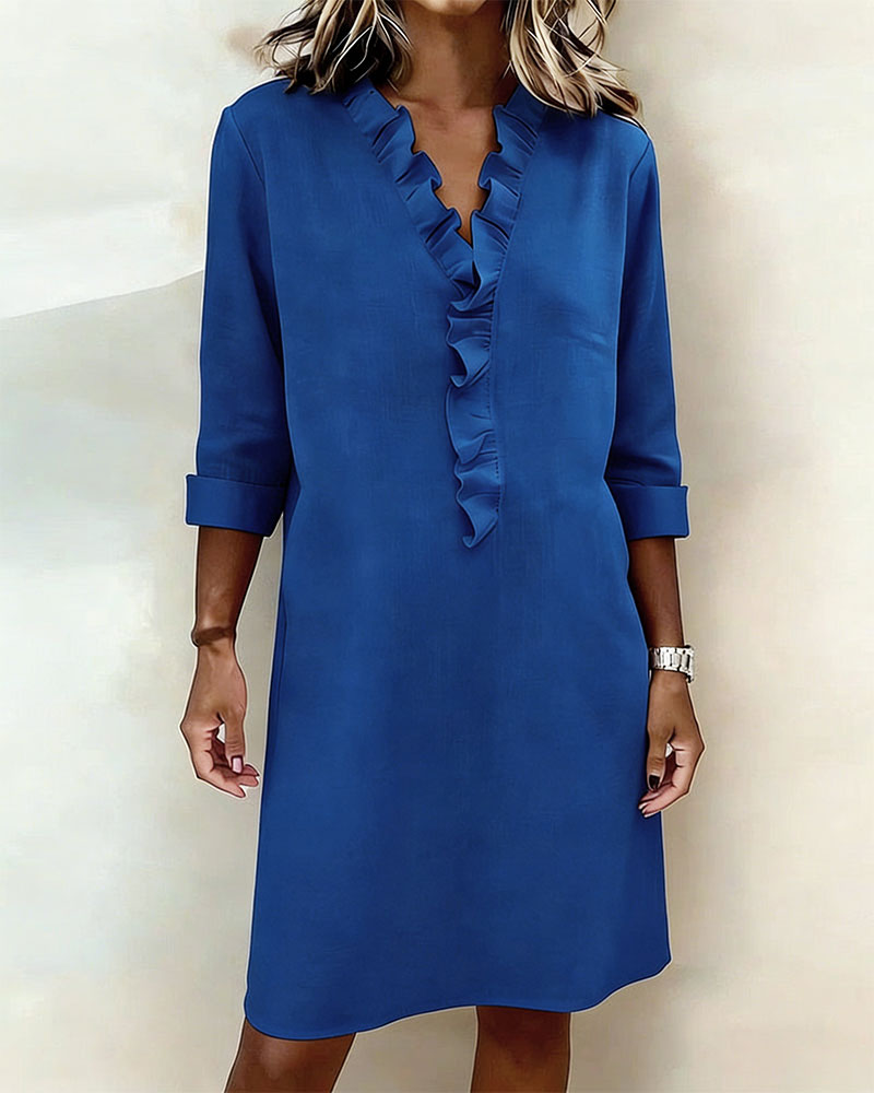 Hemdblusenkleid Damen mit V-Ausschnitt und Rüschen - 2 - Annoboutique
