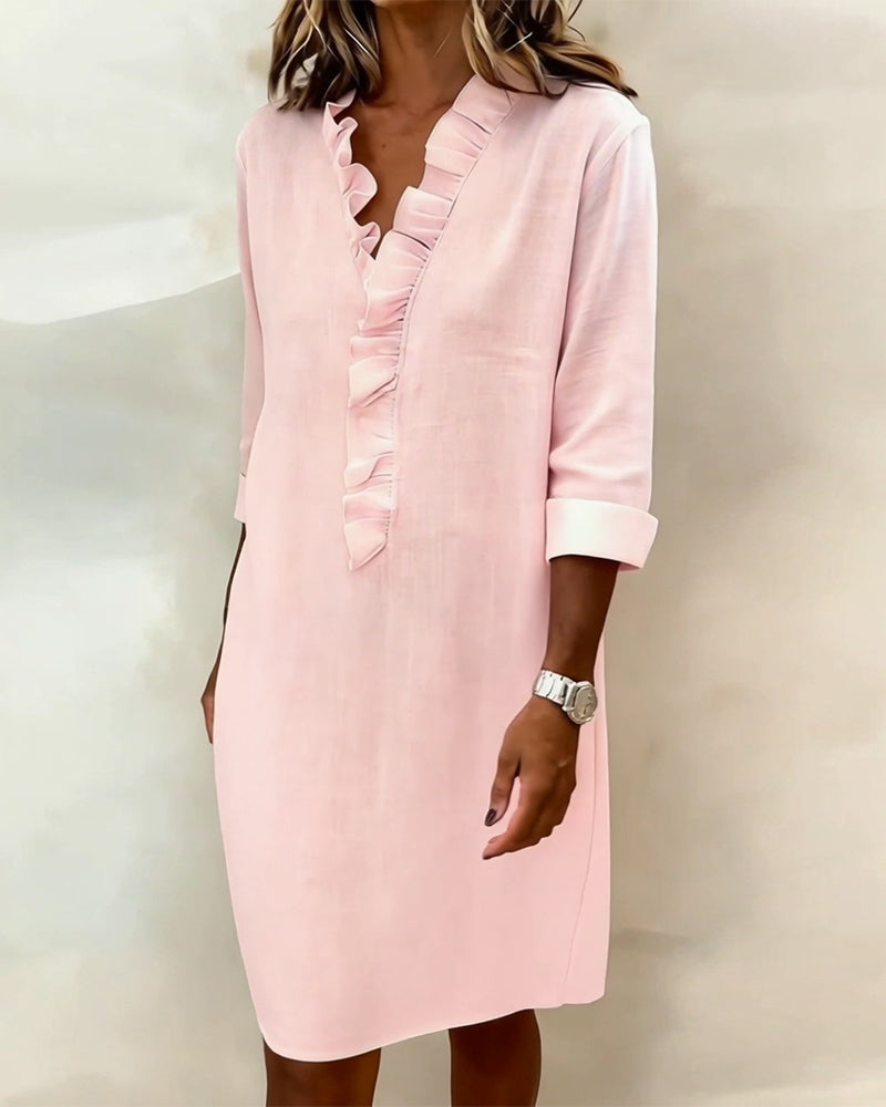 Hemdblusenkleid Damen mit V-Ausschnitt und Rüschen - 3 - Annoboutique