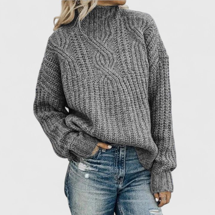 Pullover Damen mit Stehkragen und klassischem Muster - 4 - Annoboutique