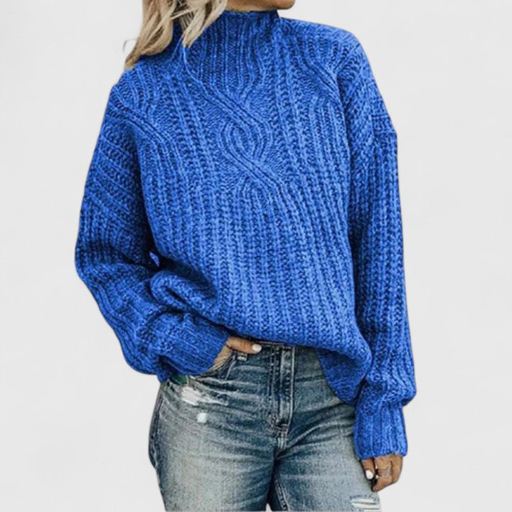 Pullover Damen mit Stehkragen und klassischem Muster - 5 - Annoboutique
