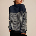 Pullover Damen mit Stehkragen und Chevron-Muster - 1 - Annoboutique