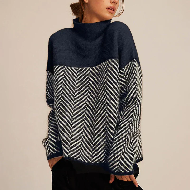 Pullover Damen mit Stehkragen und Chevron-Muster - 1 - Annoboutique